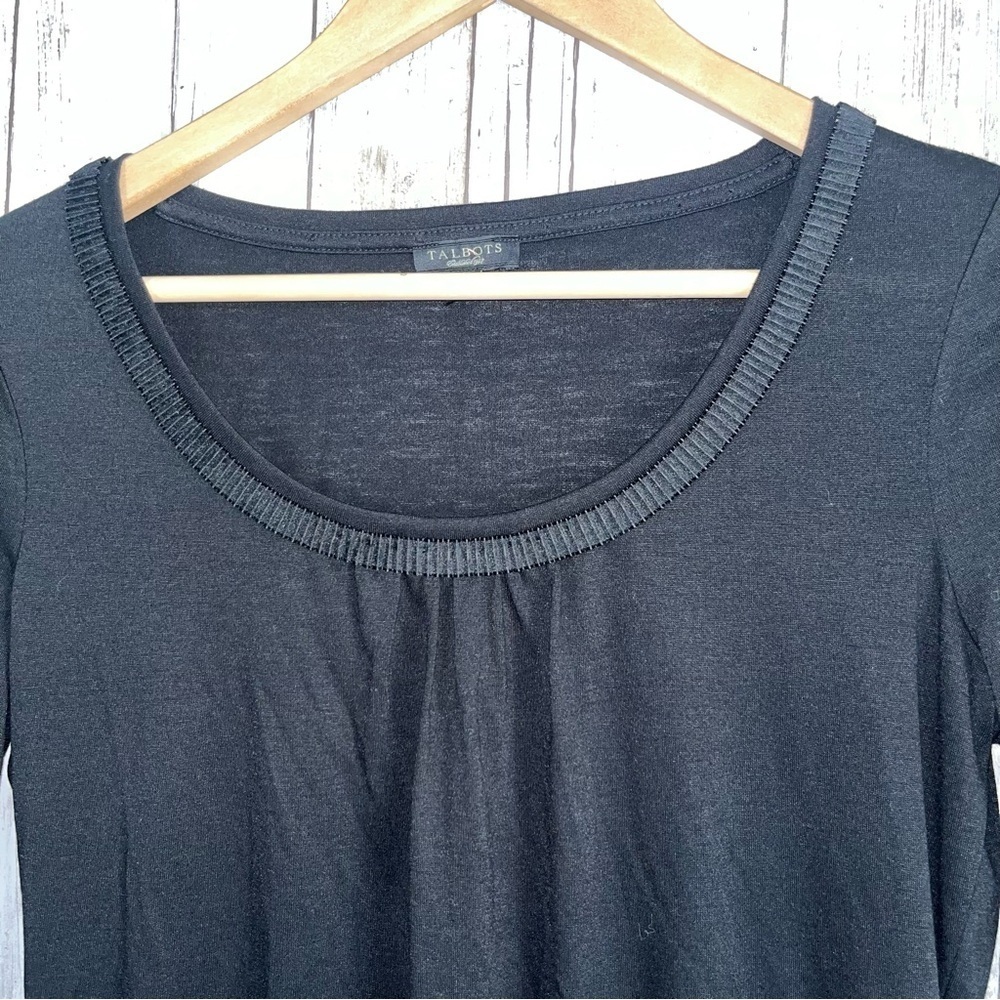 Talbots Black Accordion Style Neck Long Sleeve Blouse - Picture 2 of 4